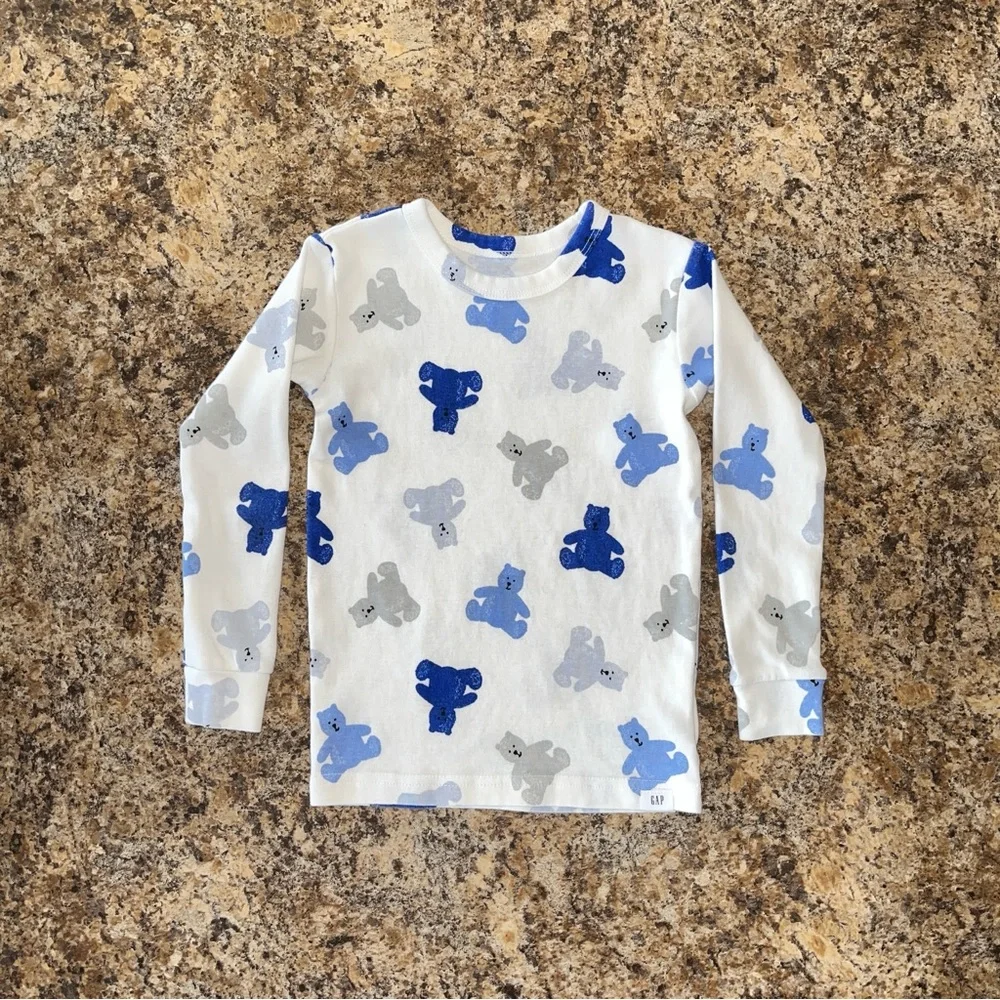 Gap Kids Organic Cotton Long Sleeve Top Bottoms PJ Set Blue Gray Bear Size 4
